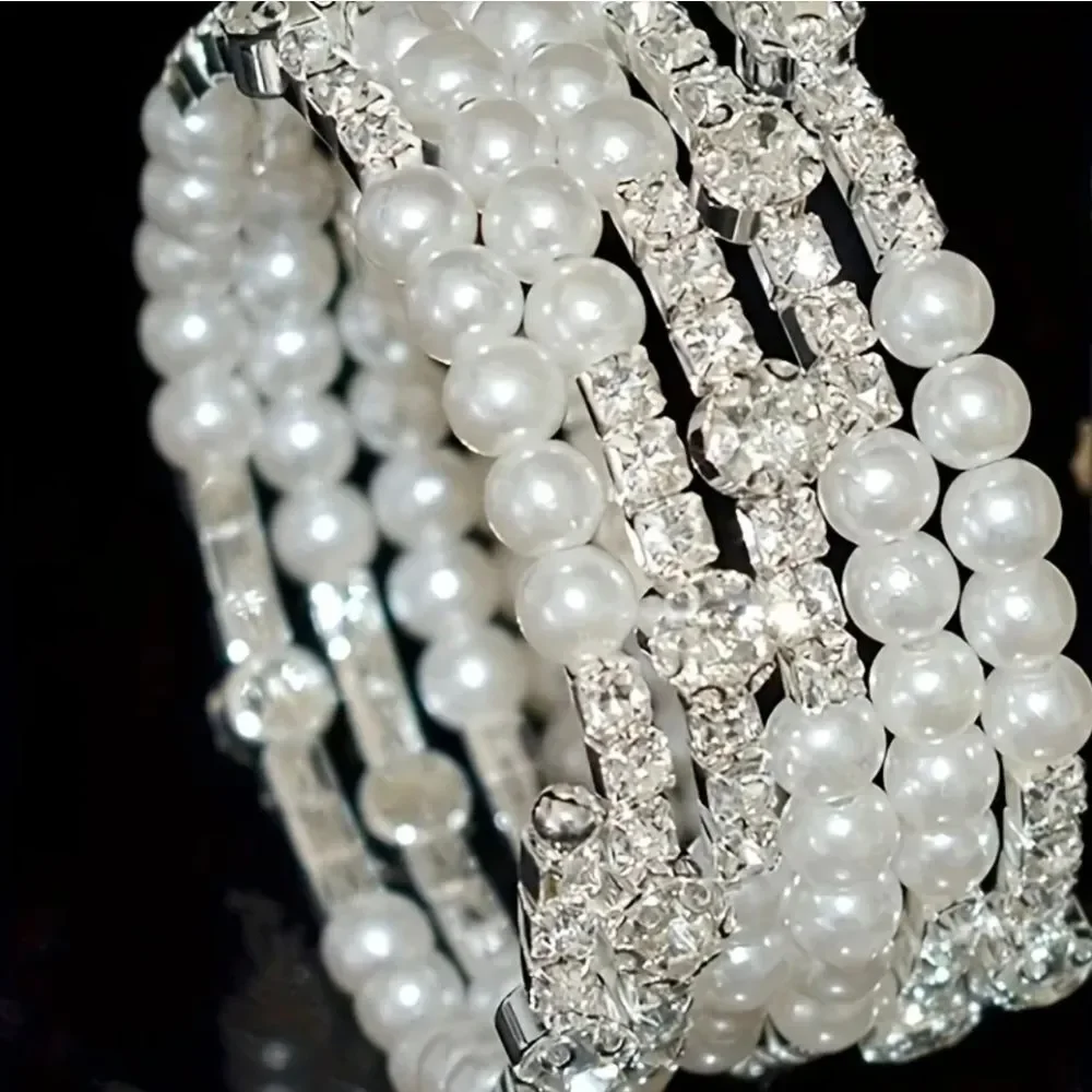 Faux Pearl Rhinestone Bracelets